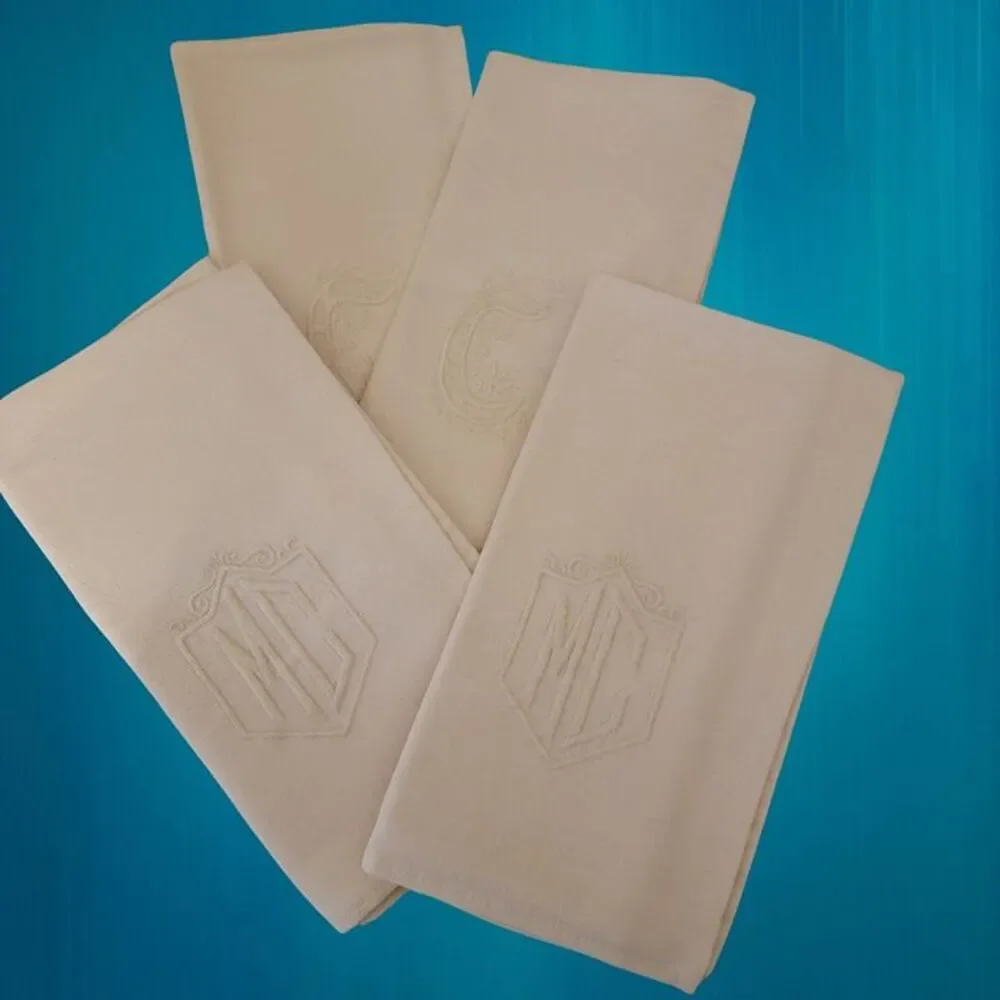Set of 4 Beige Linen Look Cloth Napkins Like New MC and C